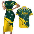 Personalised Australia Go Paris 2024 Couples Matching Short Sleeve Bodycon Dress and Hawaiian Shirt National Color Ver2