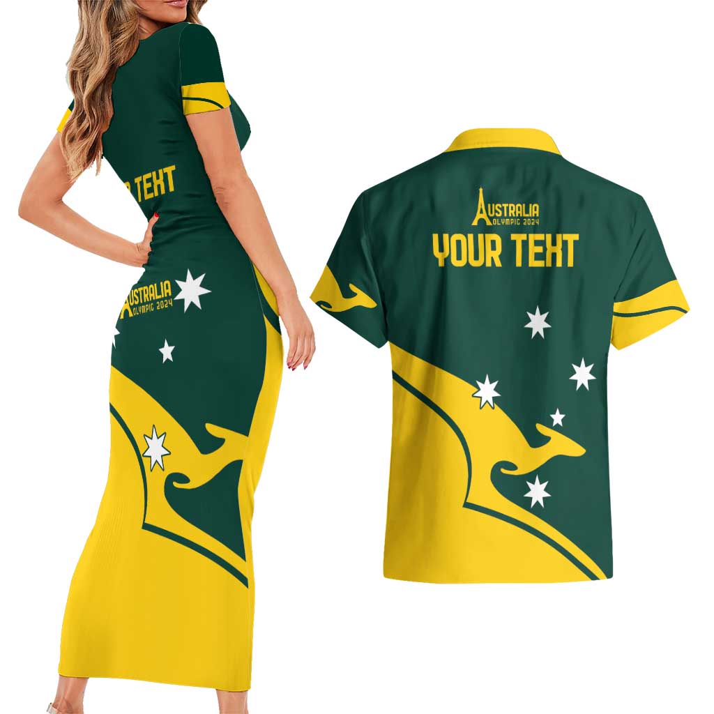 Personalised Australia Go Paris 2024 Couples Matching Short Sleeve Bodycon Dress and Hawaiian Shirt National Color Ver2