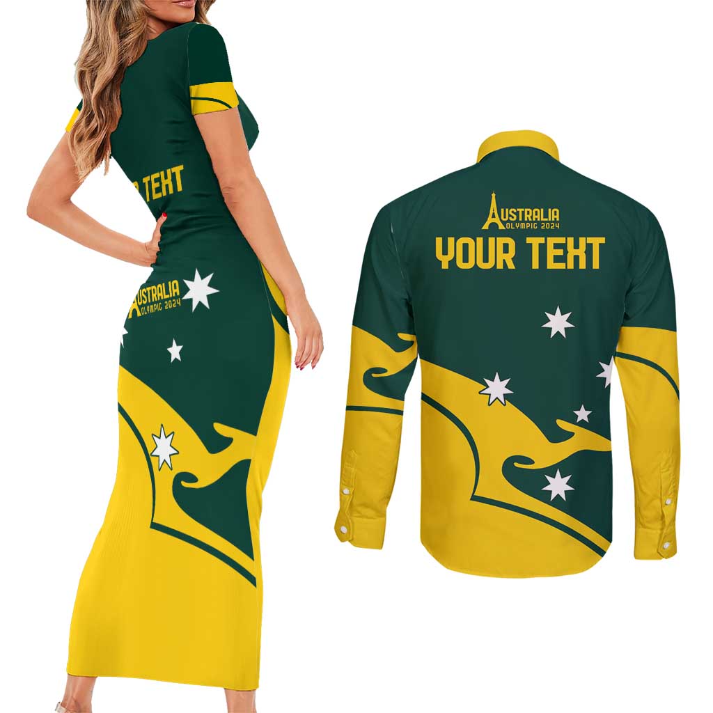 Personalised Australia Go Paris 2024 Couples Matching Short Sleeve Bodycon Dress and Long Sleeve Button Shirt National Color Ver2