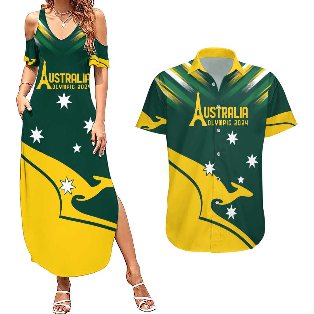 Personalised Australia Go Paris 2024 Couples Matching Summer Maxi Dress and Hawaiian Shirt National Color Ver2