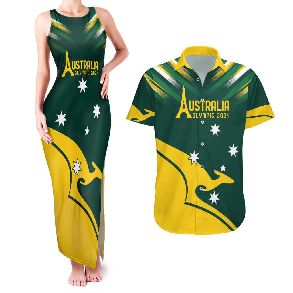 Personalised Australia Go Paris 2024 Couples Matching Tank Maxi Dress and Hawaiian Shirt National Color Ver2