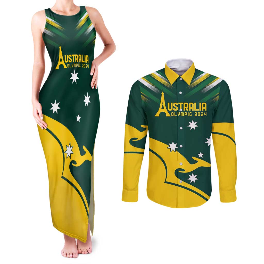 Personalised Australia Go Paris 2024 Couples Matching Tank Maxi Dress and Long Sleeve Button Shirt National Color Ver2
