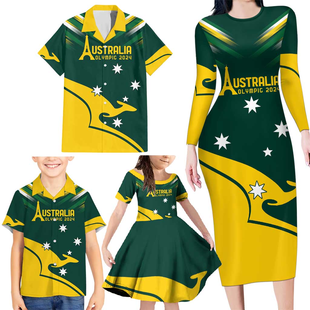Personalised Australia Go Paris 2024 Family Matching Long Sleeve Bodycon Dress and Hawaiian Shirt National Color Ver2