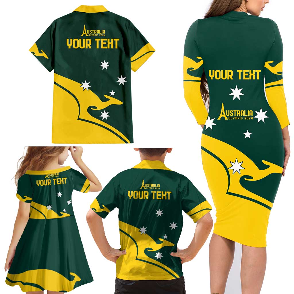 Personalised Australia Go Paris 2024 Family Matching Long Sleeve Bodycon Dress and Hawaiian Shirt National Color Ver2