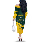 Personalised Australia Go Paris 2024 Family Matching Off The Shoulder Long Sleeve Dress and Hawaiian Shirt National Color Ver2