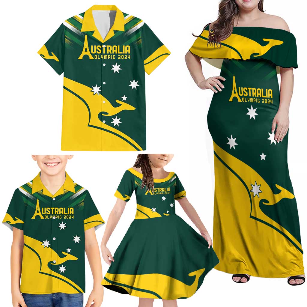 Personalised Australia Go Paris 2024 Family Matching Off Shoulder Maxi Dress and Hawaiian Shirt National Color Ver2