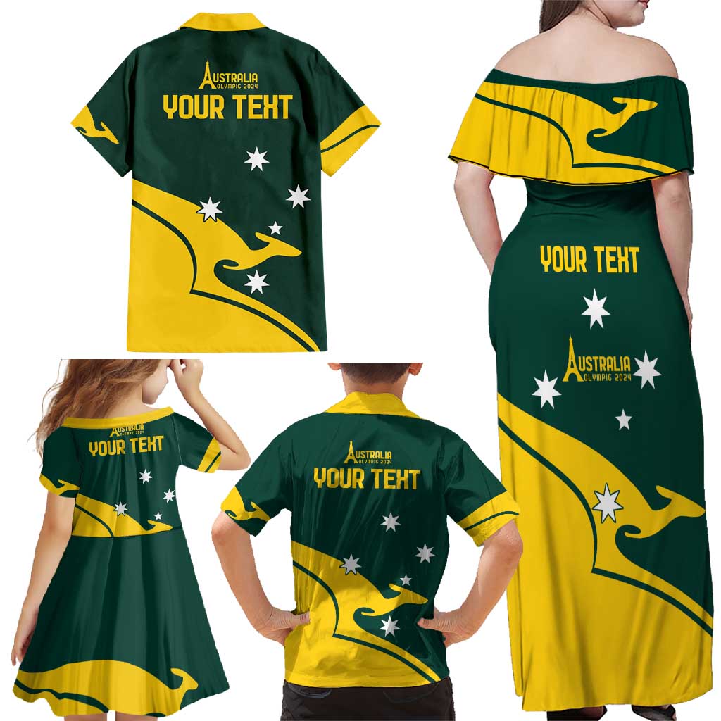 Personalised Australia Go Paris 2024 Family Matching Off Shoulder Maxi Dress and Hawaiian Shirt National Color Ver2