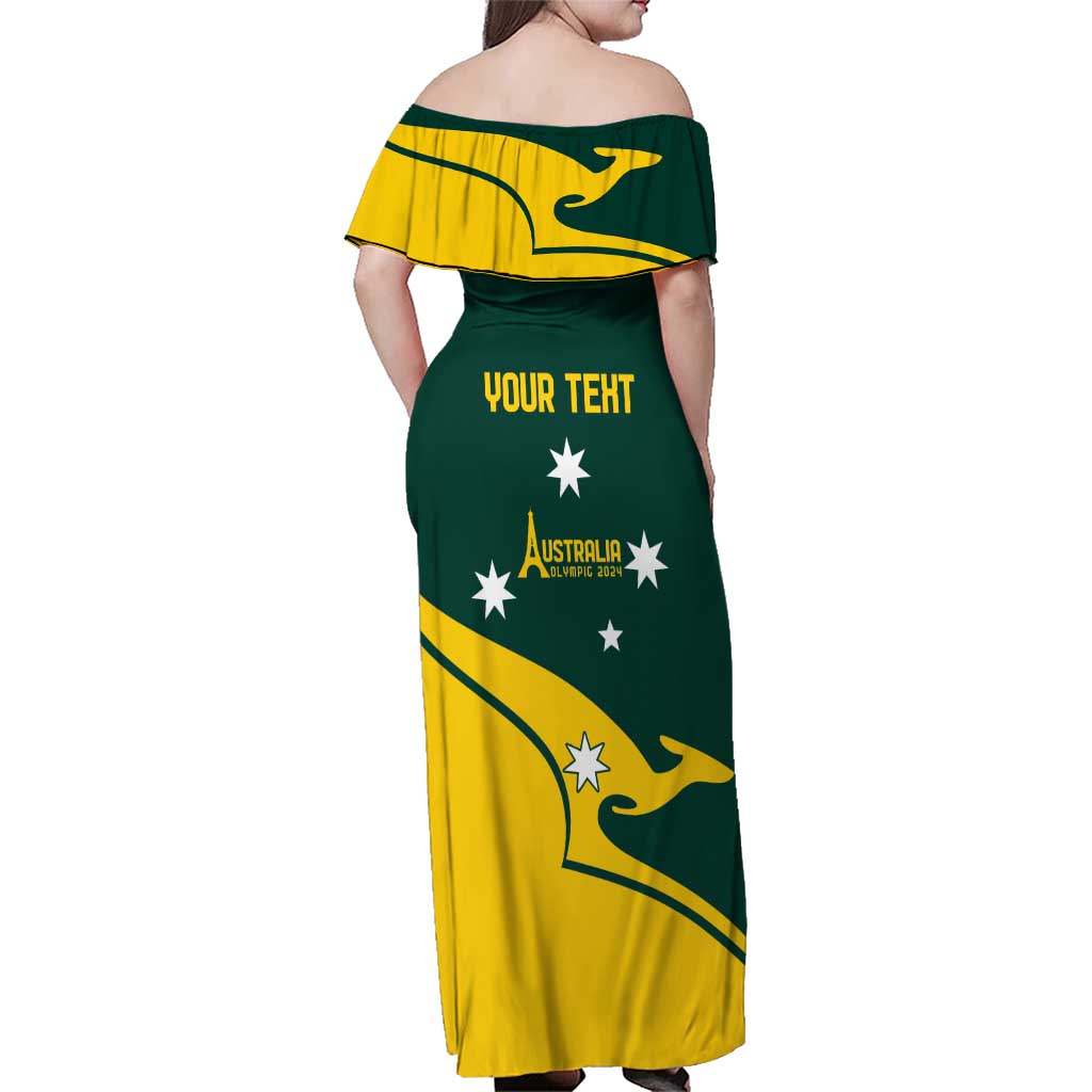 Personalised Australia Go Paris 2024 Family Matching Off Shoulder Maxi Dress and Hawaiian Shirt National Color Ver2