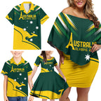 Personalised Australia Go Paris 2024 Family Matching Off Shoulder Short Dress and Hawaiian Shirt National Color Ver2