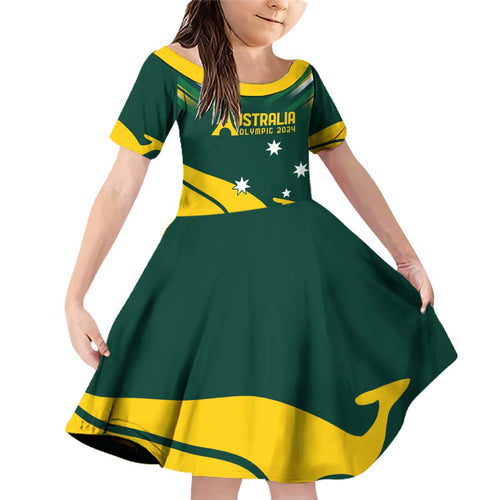 Personalised Australia Go Paris 2024 Family Matching Off Shoulder Short Dress and Hawaiian Shirt National Color Ver2