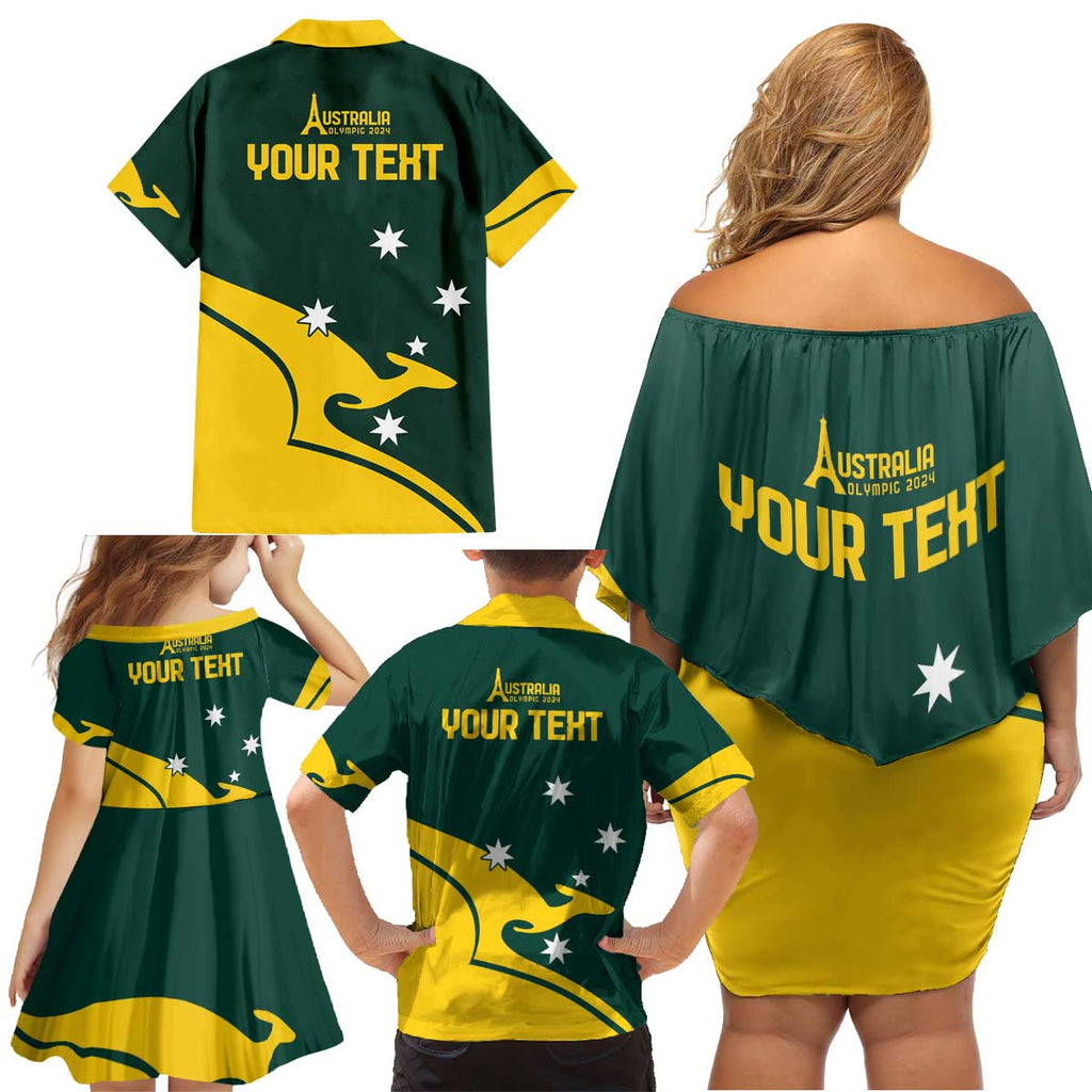 Personalised Australia Go Paris 2024 Family Matching Off Shoulder Short Dress and Hawaiian Shirt National Color Ver2