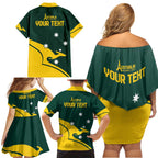 Personalised Australia Go Paris 2024 Family Matching Off Shoulder Short Dress and Hawaiian Shirt National Color Ver2