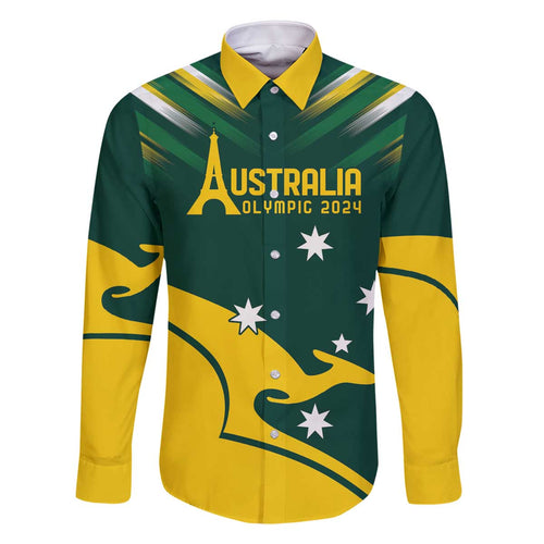 Personalised Australia Go Paris 2024 Family Matching Off Shoulder Short Dress and Hawaiian Shirt National Color Ver2