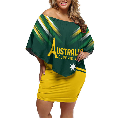 Personalised Australia Go Paris 2024 Family Matching Off Shoulder Short Dress and Hawaiian Shirt National Color Ver2