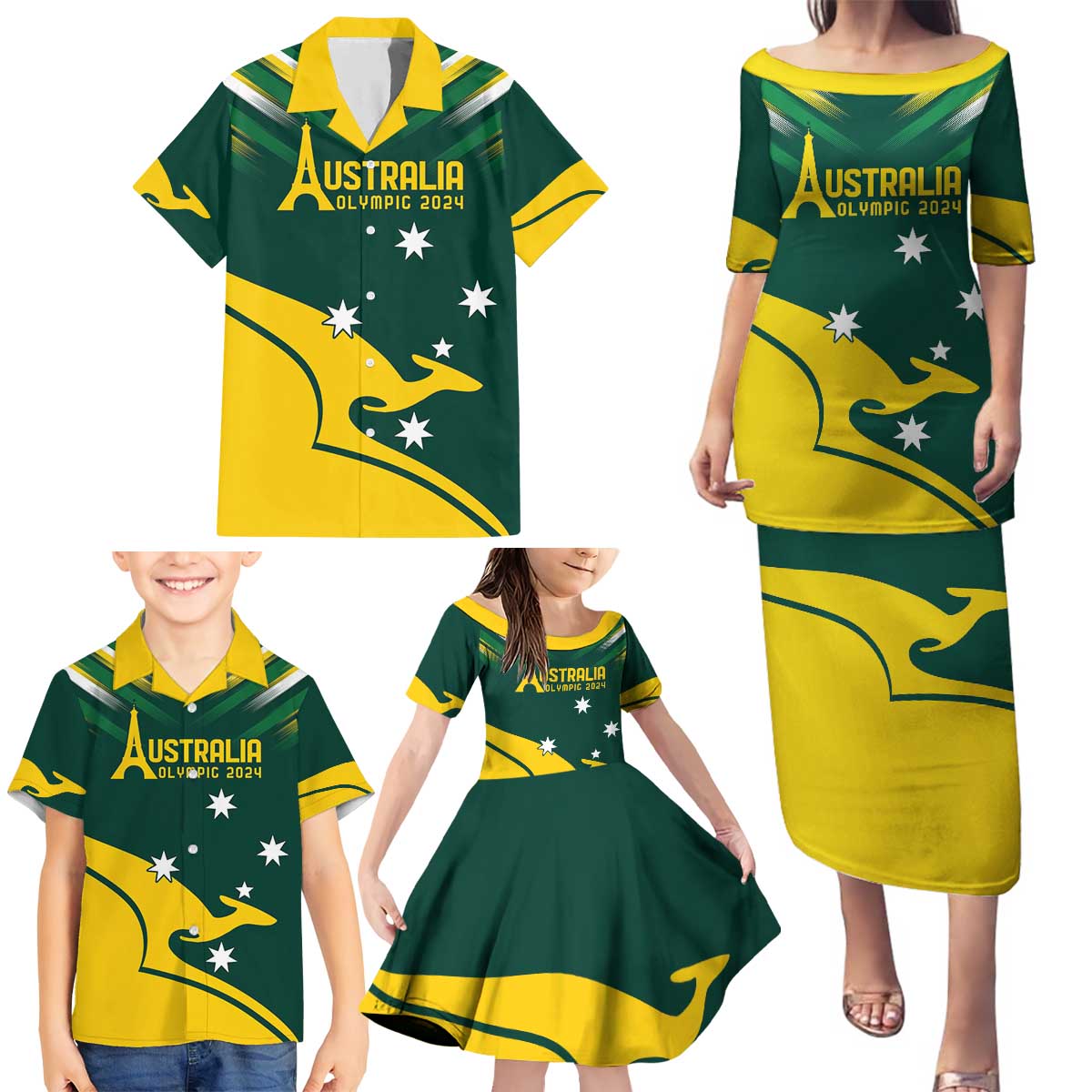 Personalised Australia Go Paris 2024 Family Matching Puletasi and Hawaiian Shirt National Color Ver2