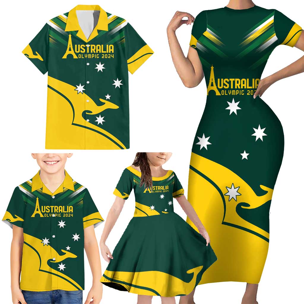 Personalised Australia Go Paris 2024 Family Matching Short Sleeve Bodycon Dress and Hawaiian Shirt National Color Ver2