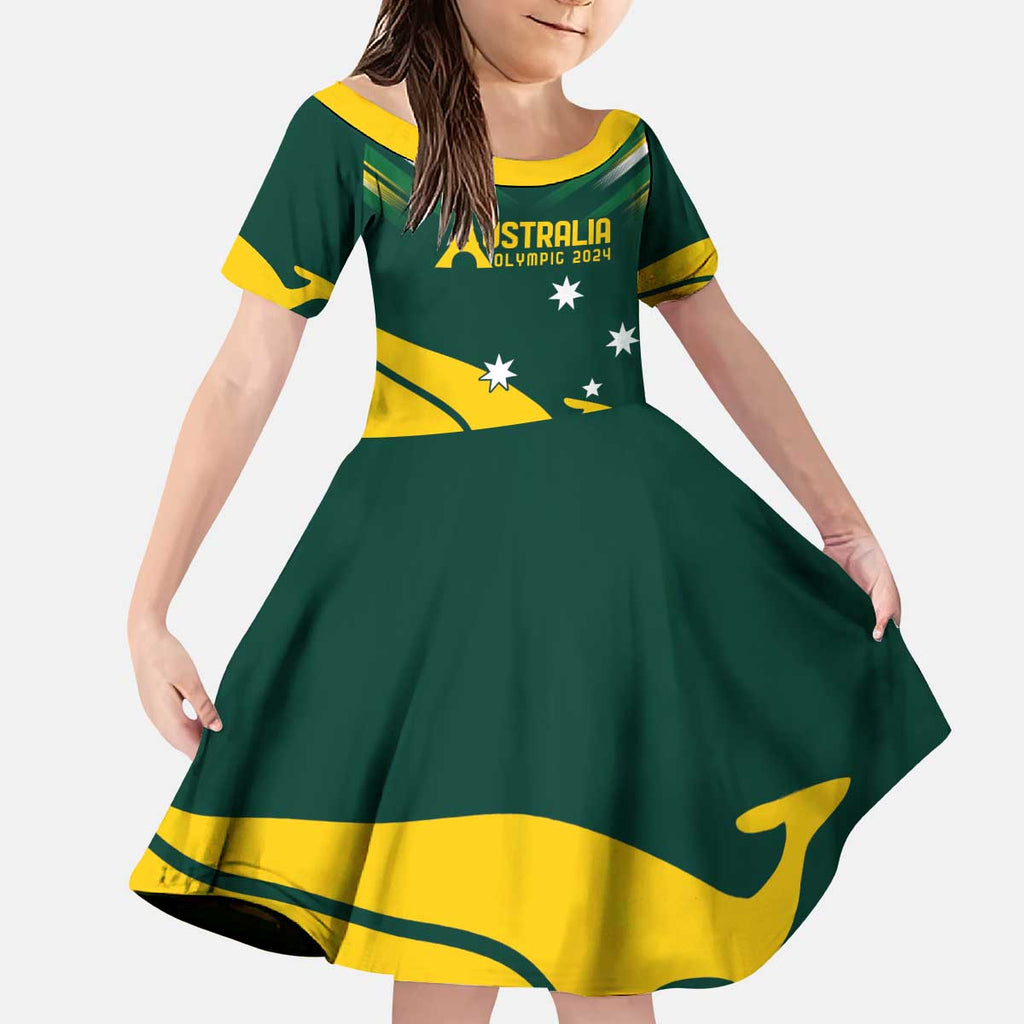 Personalised Australia Go Paris 2024 Kid Short Sleeve Dress National Color Ver2