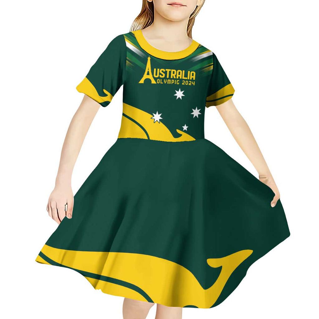Personalised Australia Go Paris 2024 Kid Short Sleeve Dress National Color Ver2
