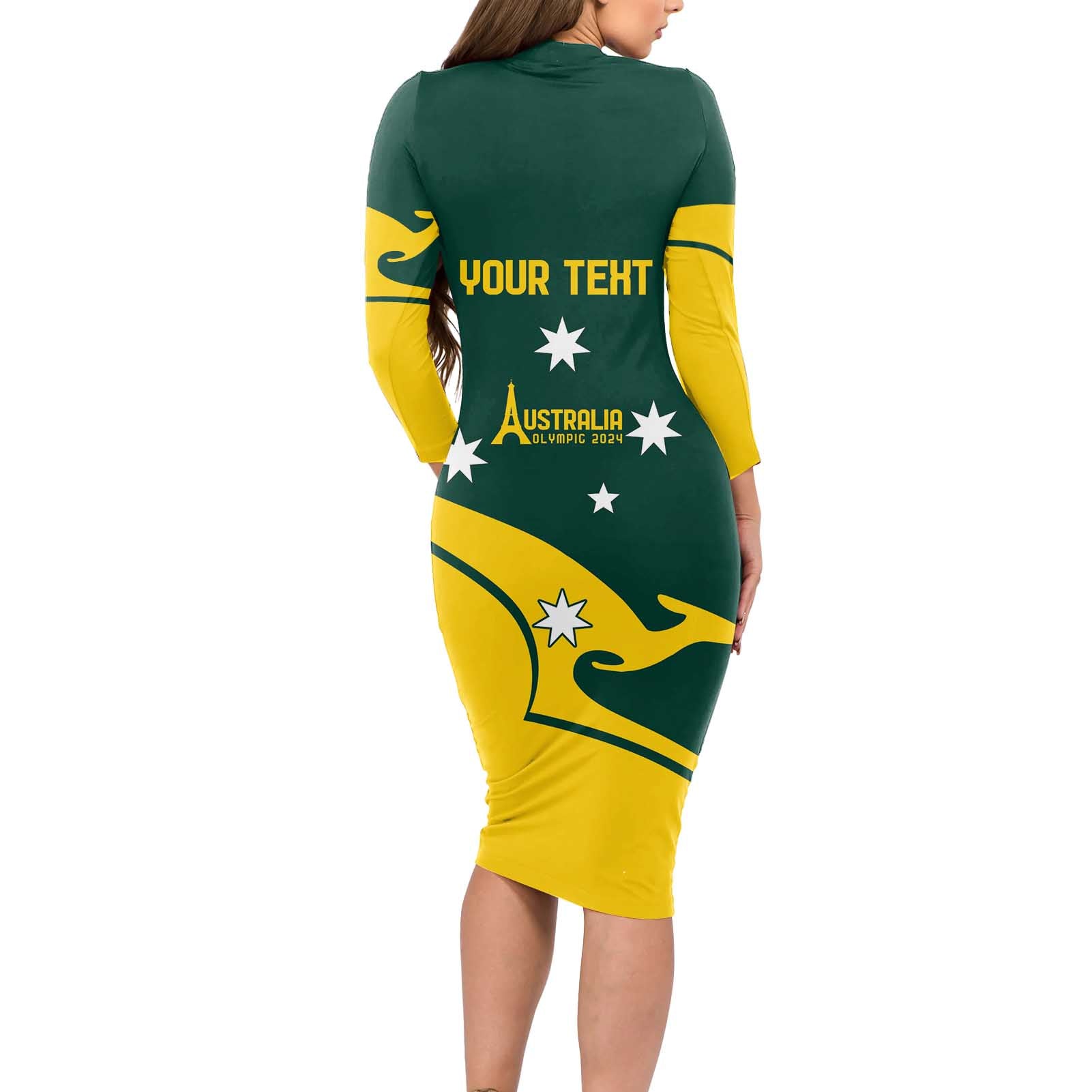 Personalised Australia Go Paris 2024 Long Sleeve Bodycon Dress National Color Ver2