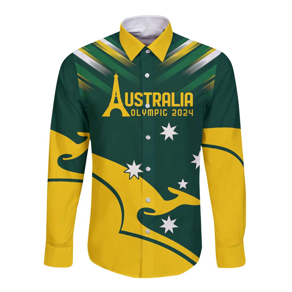 Personalised Australia Go Paris 2024 Long Sleeve Button Shirt National Color Ver2