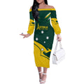 Personalised Australia Go Paris 2024 Off The Shoulder Long Sleeve Dress National Color Ver2