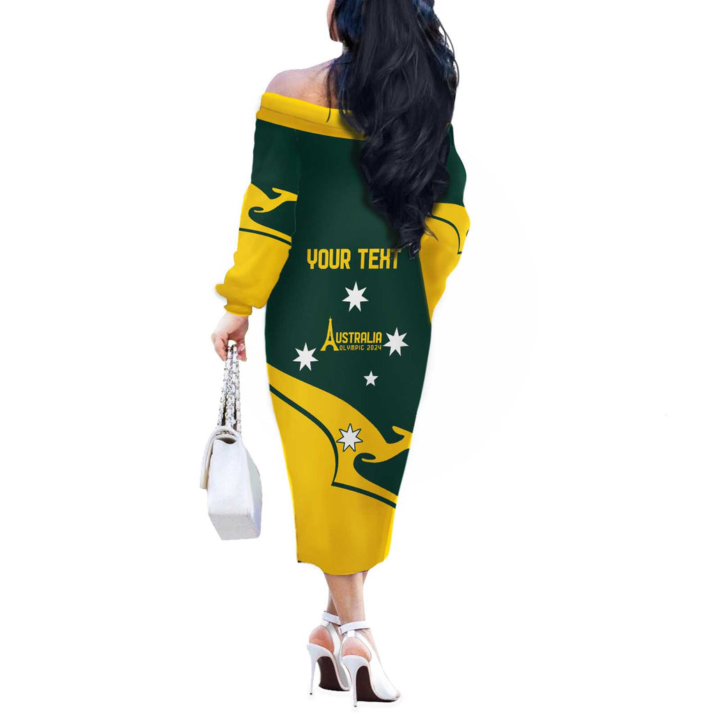 Personalised Australia Go Paris 2024 Off The Shoulder Long Sleeve Dress National Color Ver2