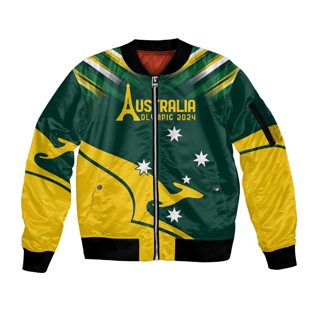 Personalised Australia Go Paris 2024 Sleeve Zip Bomber Jacket National Color Ver2