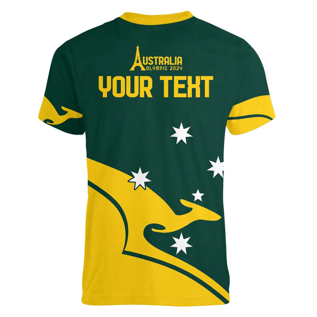 Personalised Australia Go Paris 2024 Women V-Neck T-Shirt National Color Ver2