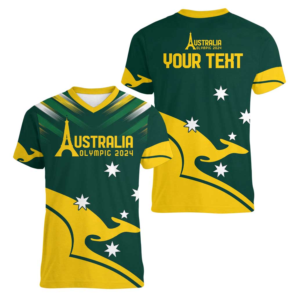 Personalised Australia Go Paris 2024 Women V-Neck T-Shirt National Color Ver2