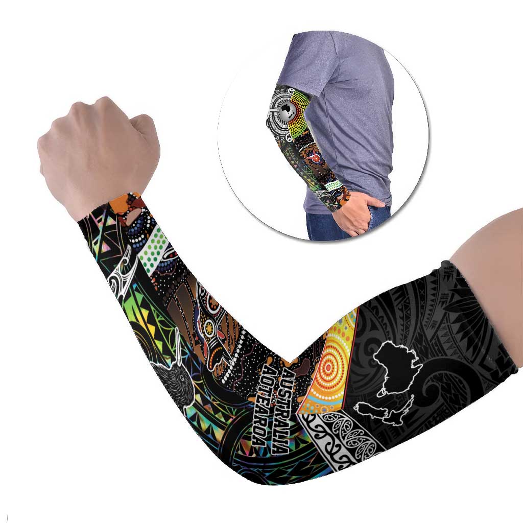 Australia New Zealand Personalised Arm Sleeves Maori Aboriginal Art Style - Aussie Hoodie