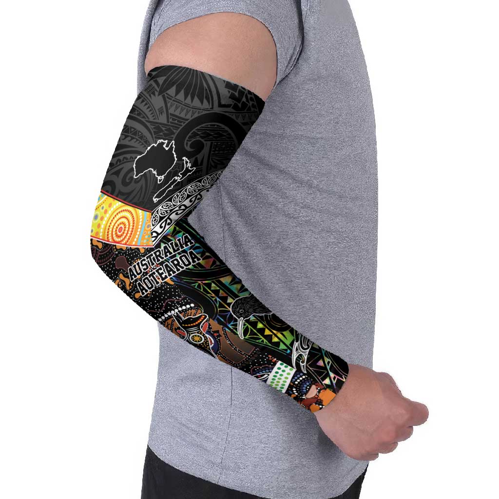 Australia New Zealand Personalised Arm Sleeves Maori Aboriginal Art Style - Aussie Hoodie