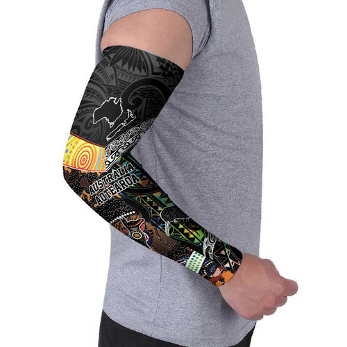 Australia New Zealand Personalised Arm Sleeves Maori Aboriginal Art Style - Aussie Hoodie