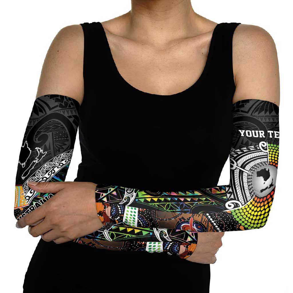 Australia New Zealand Personalised Arm Sleeves Maori Aboriginal Art Style - Aussie Hoodie