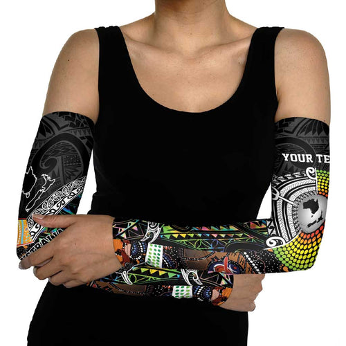 Australia New Zealand Personalised Arm Sleeves Maori Aboriginal Art Style - Aussie Hoodie