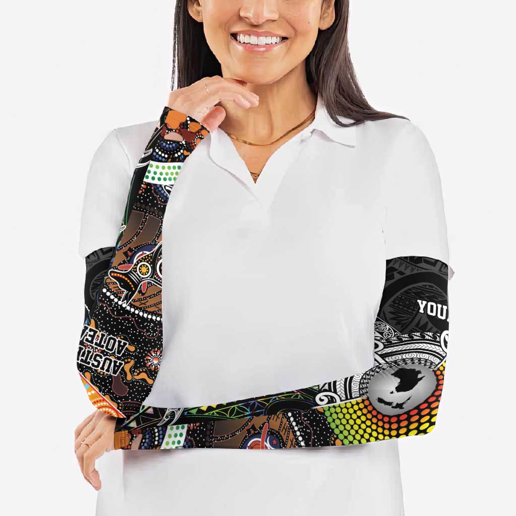 Australia New Zealand Personalised Arm Sleeves Maori Aboriginal Art Style - Aussie Hoodie