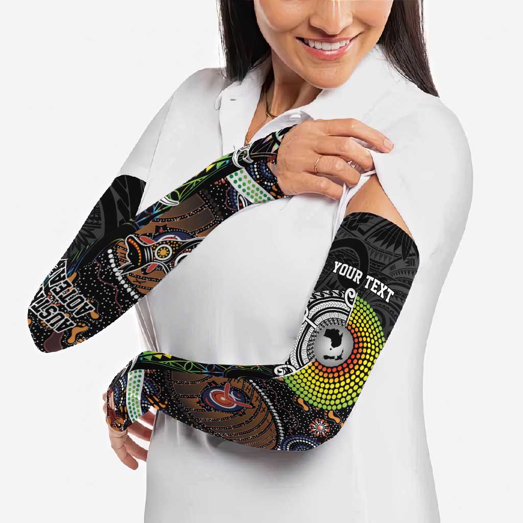 Australia New Zealand Personalised Arm Sleeves Maori Aboriginal Art Style - Aussie Hoodie