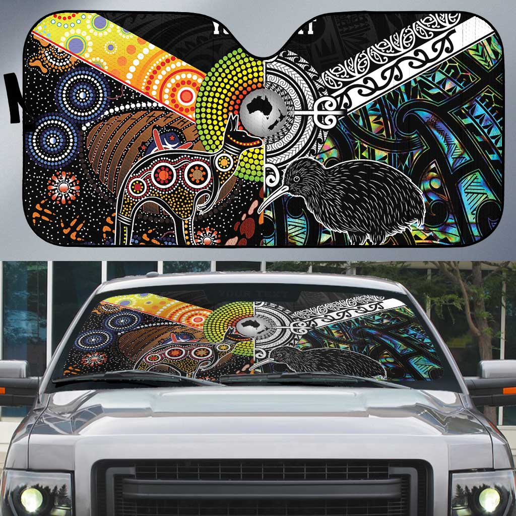 Australia New Zealand Personalised Auto Sun Shade Maori Aboriginal Art Style - Aussie Hoodie