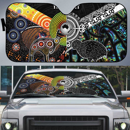 Australia New Zealand Personalised Auto Sun Shade Maori Aboriginal Art Style - Aussie Hoodie