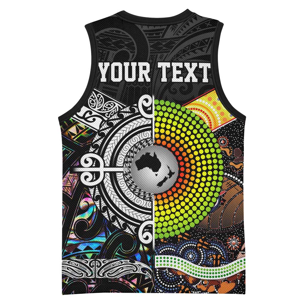 Australia New Zealand Personalised Basketball Jersey Maori Aboriginal Art Style - Aussie Hoodie