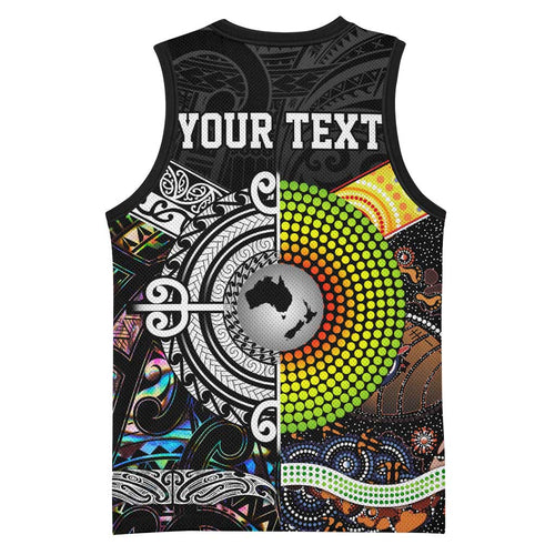 Australia New Zealand Personalised Basketball Jersey Maori Aboriginal Art Style - Aussie Hoodie