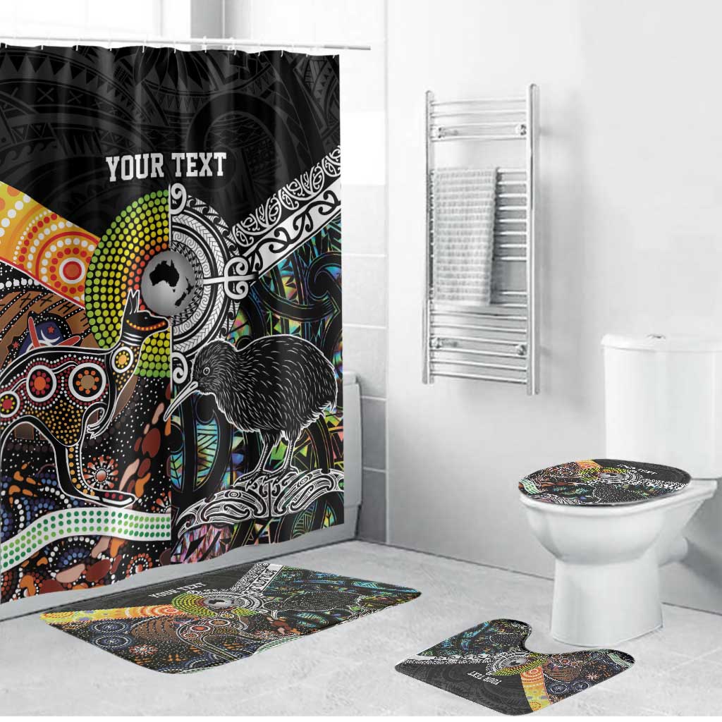 Australia New Zealand Personalised Bathroom Set Maori Aboriginal Art Style - Aussie Hoodie