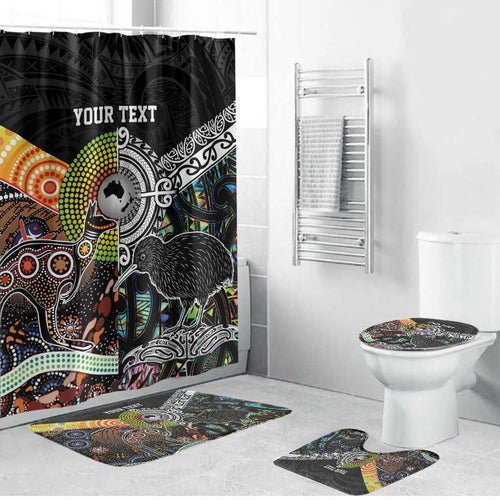 Australia New Zealand Personalised Bathroom Set Maori Aboriginal Art Style - Aussie Hoodie