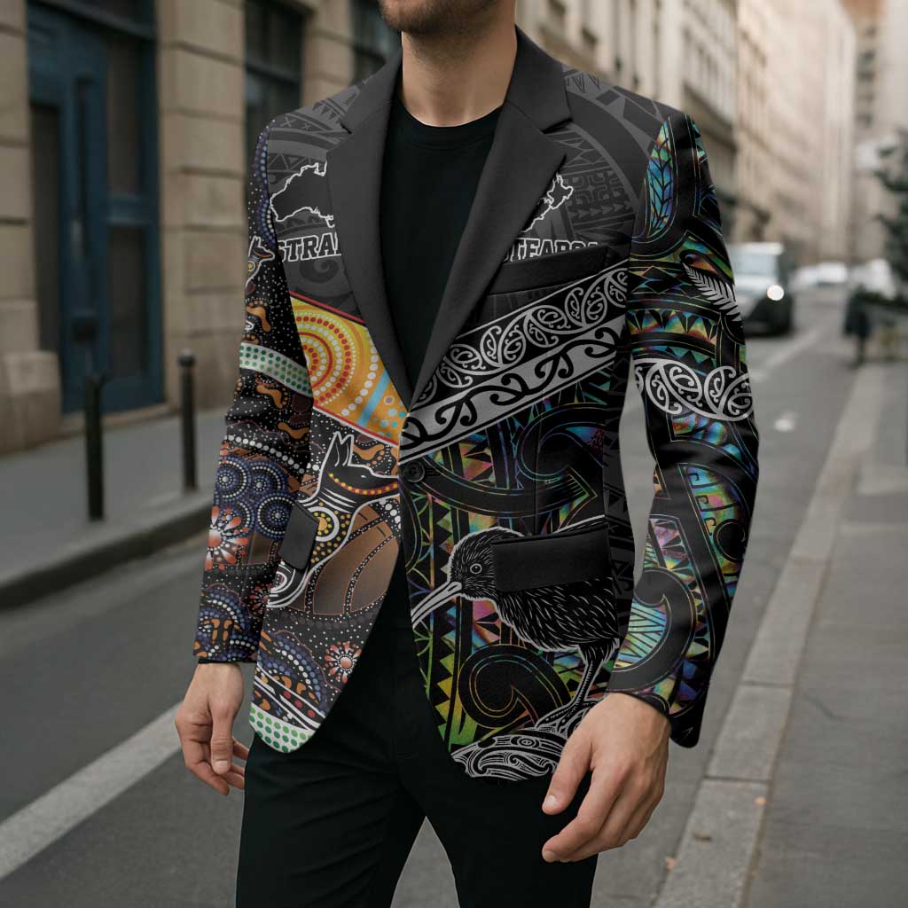 Australia New Zealand Personalised Blazer Maori Aboriginal Art Style - Aussie Hoodie