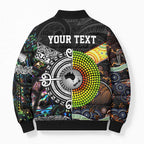 Australia New Zealand Personalised Bomber Puffer Jacket Maori Aboriginal Art Style - Aussie Hoodie