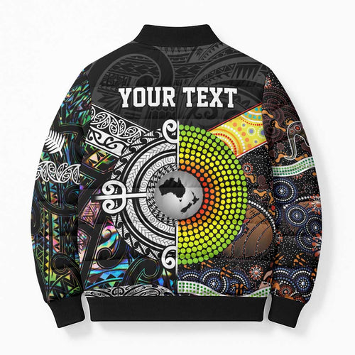 Australia New Zealand Personalised Bomber Puffer Jacket Maori Aboriginal Art Style - Aussie Hoodie
