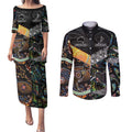 New Zealand and Australia Couples Matching Puletasi and Long Sleeve Button Shirt Maori Mix Aboriginal Art Style