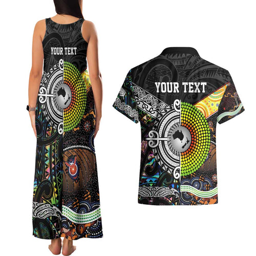 New Zealand and Australia Couples Matching Tank Maxi Dress and Hawaiian Shirt Maori Mix Aboriginal Art Style