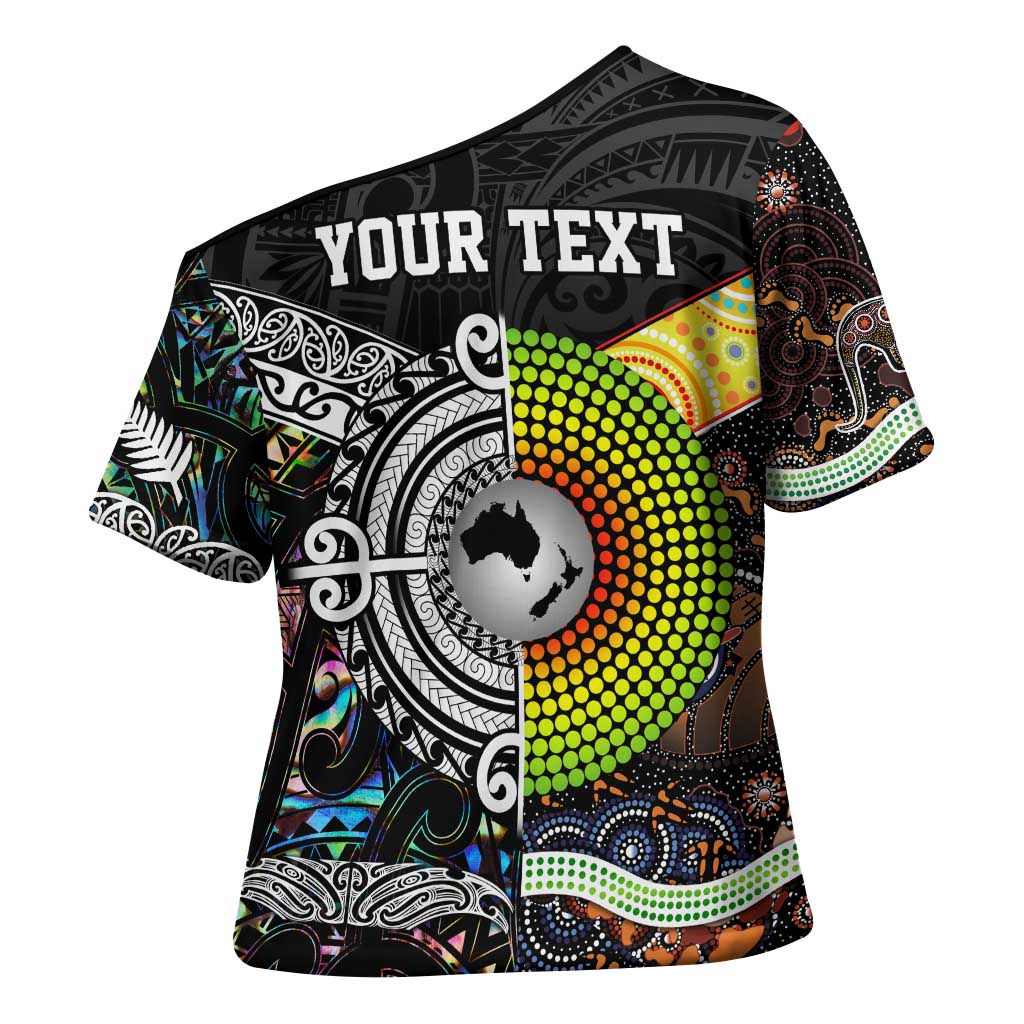 Australia New Zealand Personalised Cross Shoulder Shirt Maori Aboriginal Art Style - Aussie Hoodie