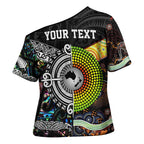 Australia New Zealand Personalised Cross Shoulder Shirt Maori Aboriginal Art Style - Aussie Hoodie