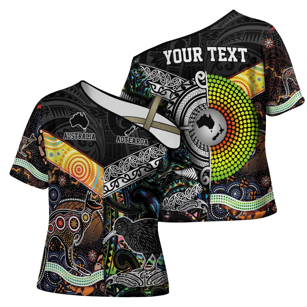 Australia New Zealand Personalised Cross Shoulder Shirt Maori Aboriginal Art Style - Aussie Hoodie